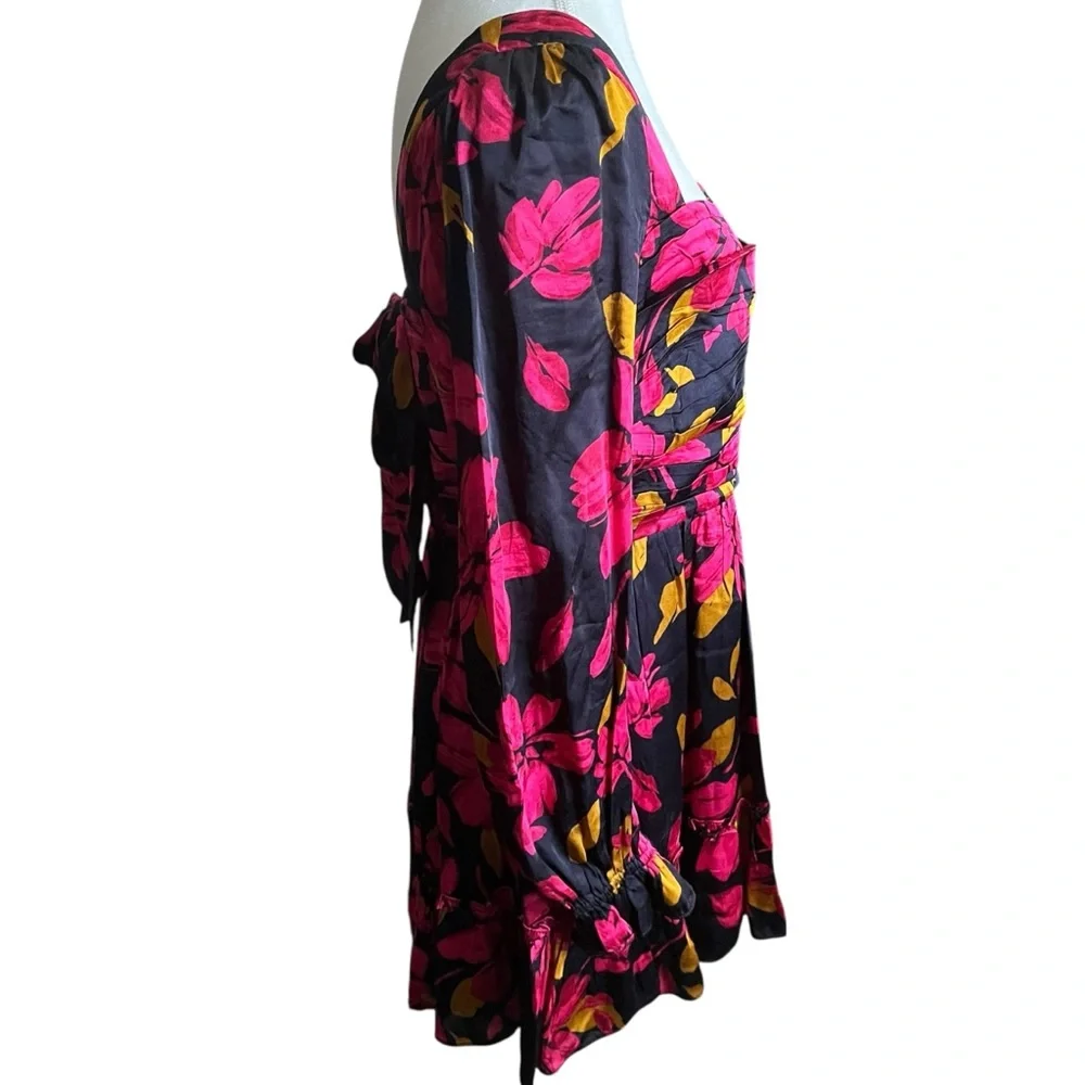 Saylor Fritz Floral Print Long Sleeve Babydoll Dress Sz‎ M Black Multi Floral - Picture 6 of 11